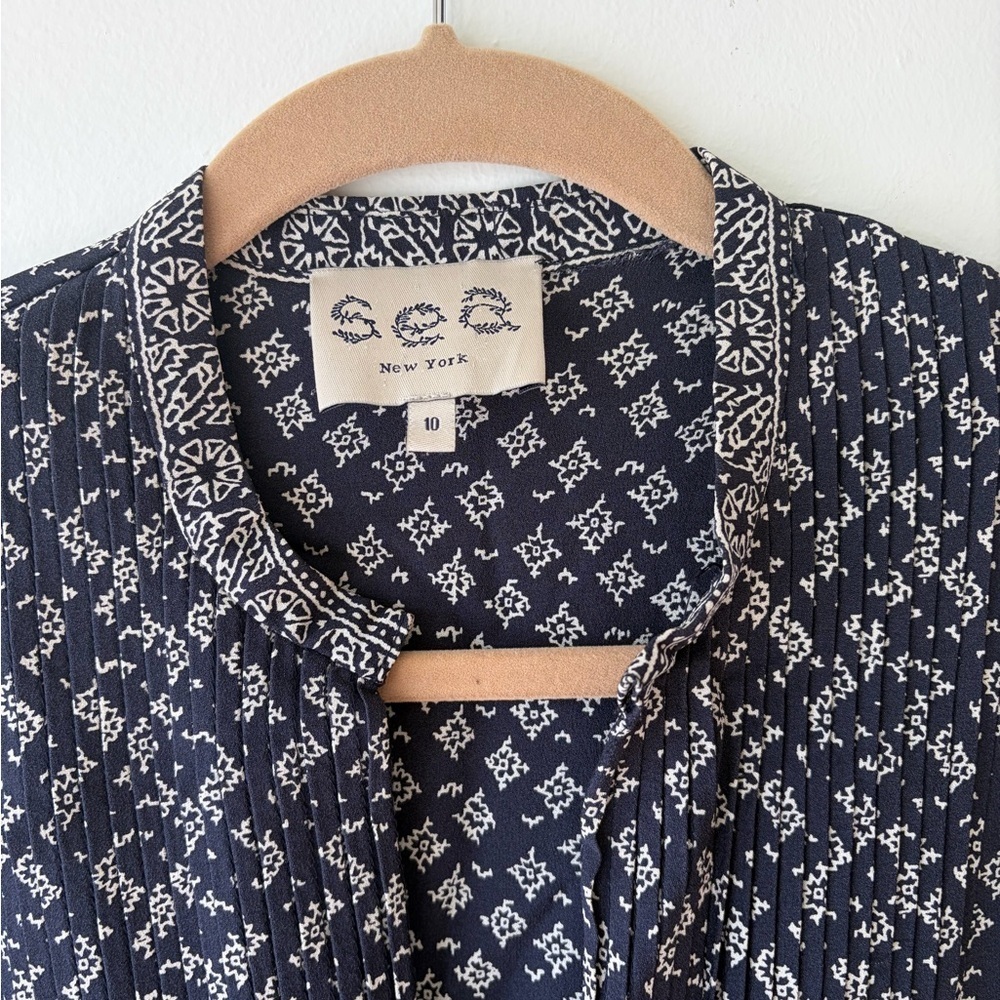 SEA NEW YORK Printed Blockprint Long Sleeve Silk Top - Picture 3 of 8